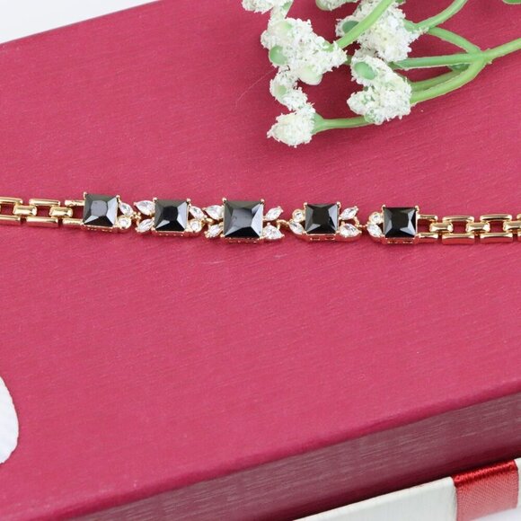 Elegant Rose Gold Bracelet with Black Square Stones and Sparkling CZ, XPBL0708 - Picture 10 of 12